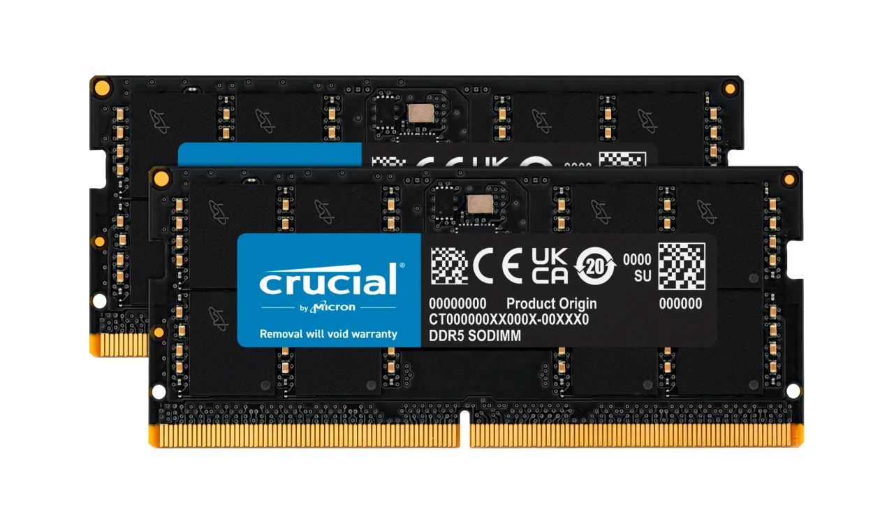 Crucial 64GB (2x 32GB) DDR5 4800MHZ SODIMM Laptop Memory
