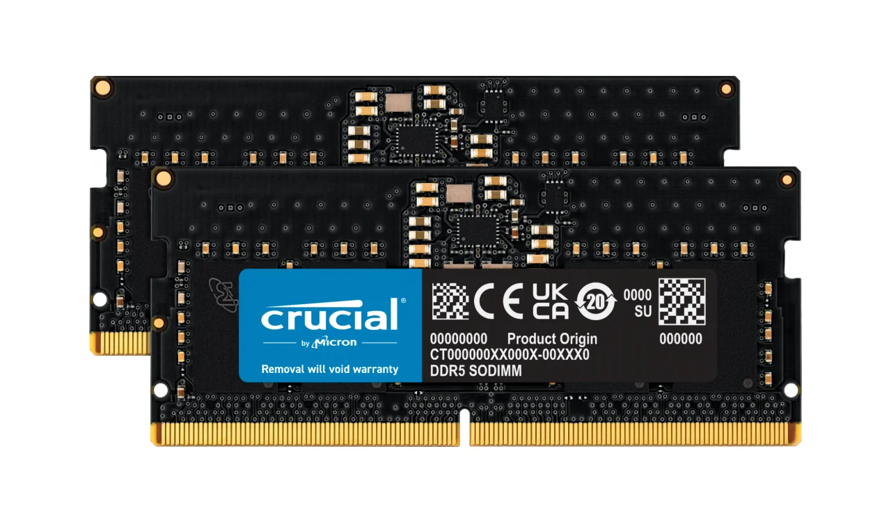 Crucial 16GB (2x 8GB) DDR5 4800MHZ SODIMM Laptop Memory
