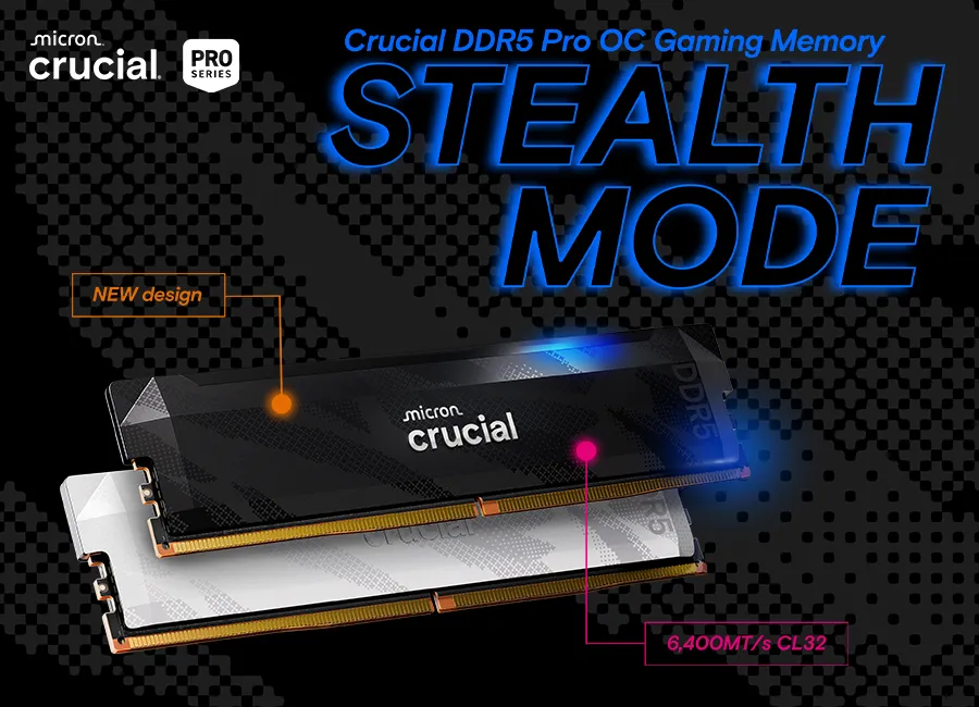 Crucial Pro 32GB (2x 16GB) 6400MHz CL32 DDR5 Memory - White